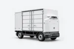 Witte Zelostech Z10 RoboVan schuin van rechtsvoor, met hoge laadbak en dubbele zijdeuren.