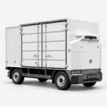 Witte Zelostech Z10 RoboVan schuin van rechtsvoor, met hoge laadbak en dubbele zijdeuren.