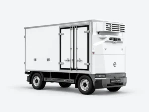 Witte Zelostech Z10 Cold-Chain RoboVan schuin van rechtsvoor, met koelunit en dubbele geïsoleerde zijdeuren