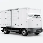 Witte Zelostech Z20 RoboTruck schuin van rechtsvoor, met geribde laadbak en dubbele zijdeuren.