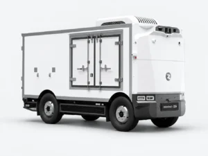 Zelostech Z5 Cold-Chain RoboVan schuin van rechtsvoor, met dakkoelunit en gesloten geïsoleerde zijdeuren.