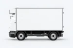 Linkerzijde van de witte Zelostech Z10 Cold-Chain RoboVan met gladde laadbak en koelunit aan de voorzijde.