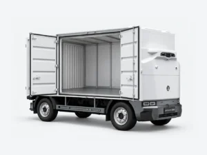 Zelostech Z10 RoboVan met geopende zijdeuren en zicht op de lege laadruimte.