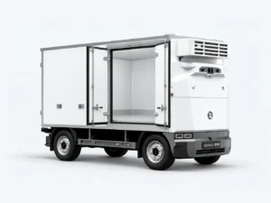 Zelostech Z10 Cold-Chain RoboVan met geopende geïsoleerde zijdeuren en zicht op de lege laadruimte.