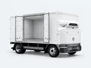 Zelostech Z20 RoboTruck met geopende zijdeuren en zicht op de lege laadruimte.
