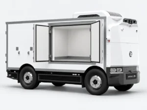 Zelostech Z5 Cold-Chain RoboVan met geopende geïsoleerde zijdeuren en zichtbare lege laadruimte.