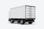 Witte Zelostech Z10 RoboVan schuin van linksachter, met gesloten achterdeuren en achterlichten.