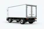 Witte Zelostech Z10 Cold-Chain RoboVan schuin van linksachter, met gladde laadbak en gesloten achterdeuren.