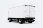 Witte Zelostech Z20 RoboTruck schuin van linksachter, met gesloten achterdeuren en achterlichten.