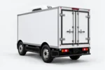 Zelostech Z5 Cold-Chain RoboVan schuin van linksachter, met dubbele achterdeuren, achterlichten en zwarte bumper.
