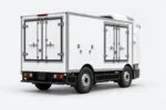 Zelostech Z5 Cold-Chain RoboVan schuin van rechtsachter, met gesloten achterdeuren, zijdeuren en dakkoelunit.