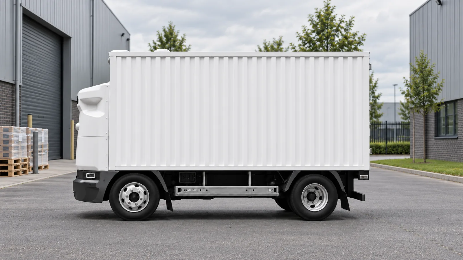 Zelostech Z20 RoboTruck met gesloten laadruimte voor autonoom goederenvervoer tussen bedrijfshallen.